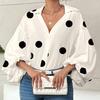 Women Shirt Lapel Half Open Collar Puff Long Sleeve Shirt Tops A-Line Tunic Soft Chiffon Casual Blouse Daily Wear