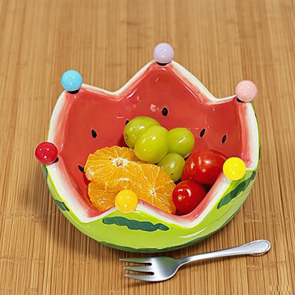 Watermelon Bowl With Fruit Fork Decorative Fruit Bowl With 6 Stainless Steel Forks Kitchen Gadgets For Lounge Restaurant