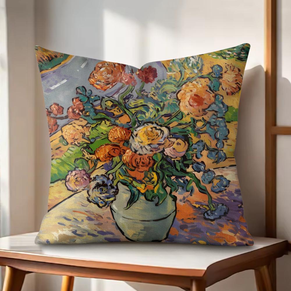 

VanGogh oil paintings Cushion Cover Natural Linen Organic Fabric DoubleSided Printing Couch Pillow Covers Home Decor Gift 30x30cm