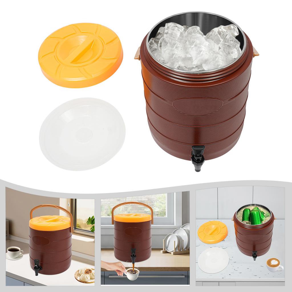 25L Stainless Steel Insulated Beverage Dispenser,Red/Brown/Blue Cylinder Insulated Container with Faucet for School Canteens