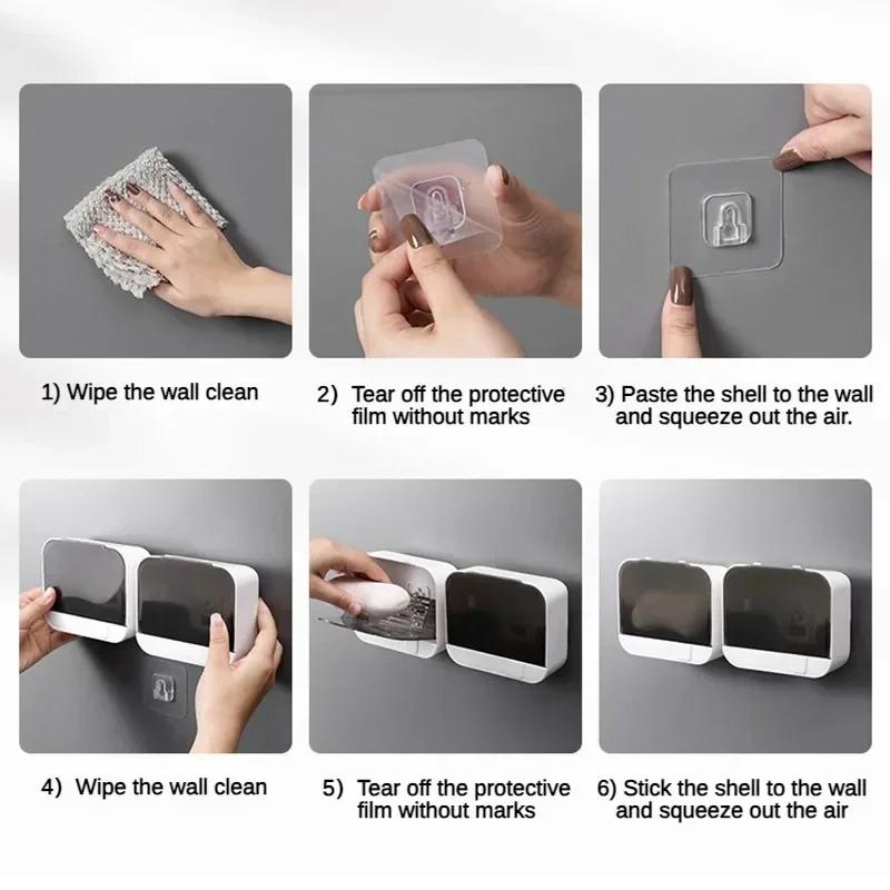 Bathroom Soap Holder Flip Lid Soap Storage Box Wall Mounted No Punch Soap Dish with Drain Storage Rack Net soap holder Soap dish