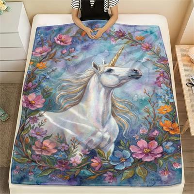 Manta de Franela con Estampado de Animales de Unicornio, Alta calidad Cómoda para Todas las Estaciones, Decoración del Hogar, Calidez y Comodidad, Perfecta para Regalos de Navidad131