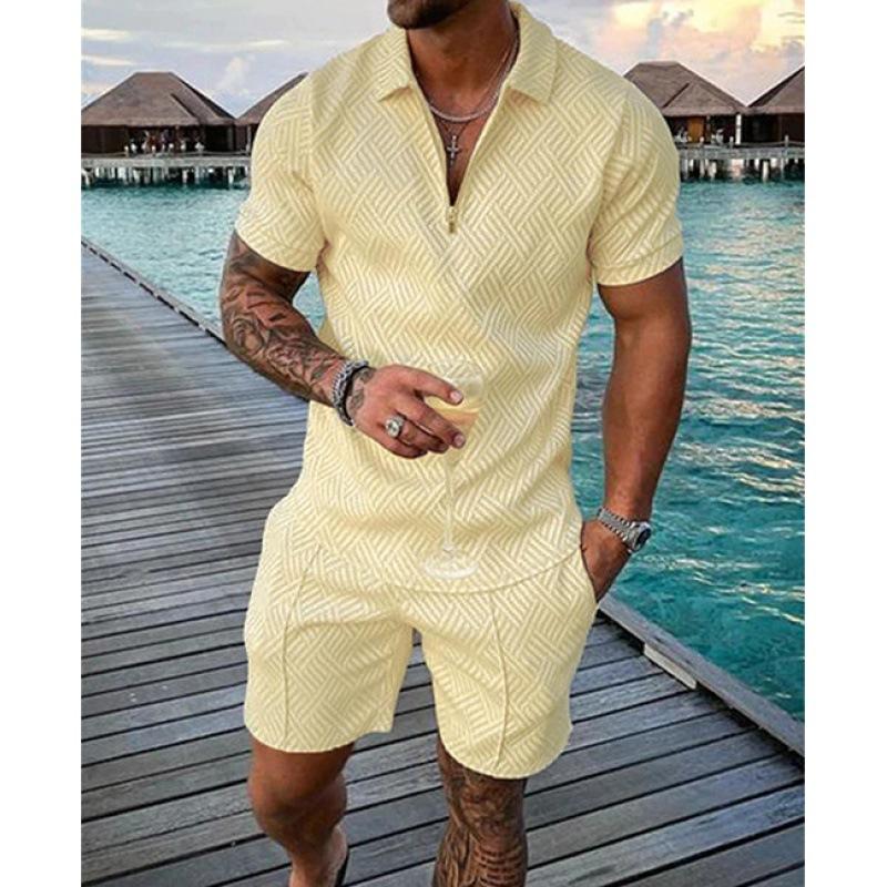2025 summer men's 3D digital printing short-sleeved polo fashion sports and leisure suit foreign trade men's solid color