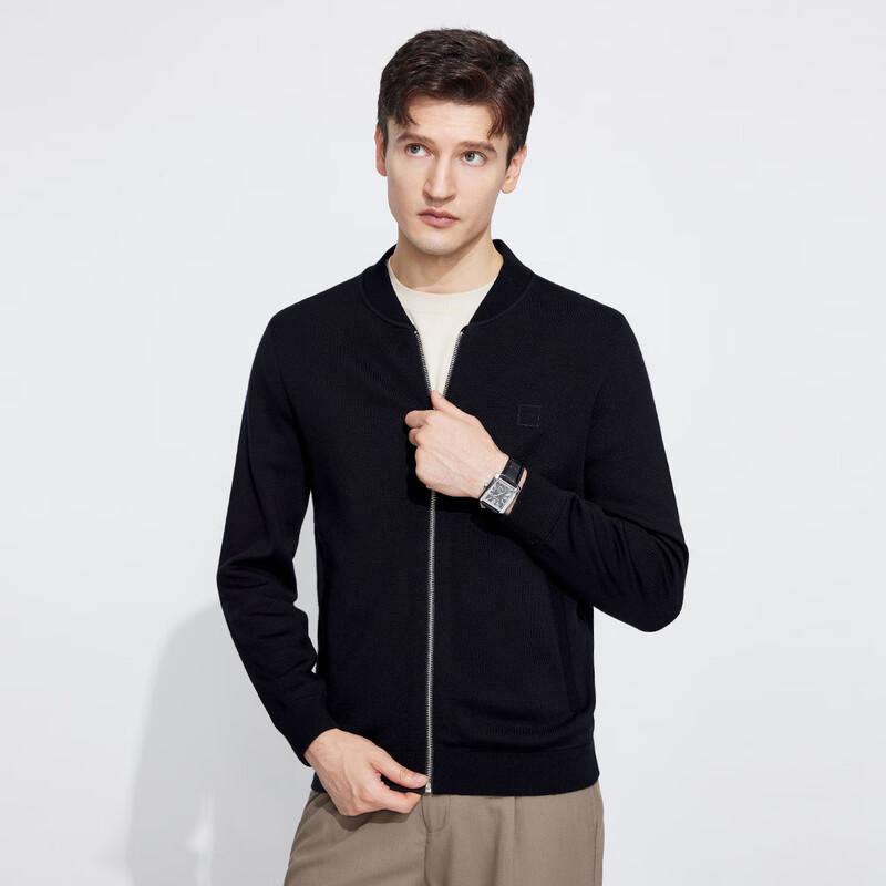 Langdeng Men's Thick Merino Wool Blend Zipper Cardigan Jacket