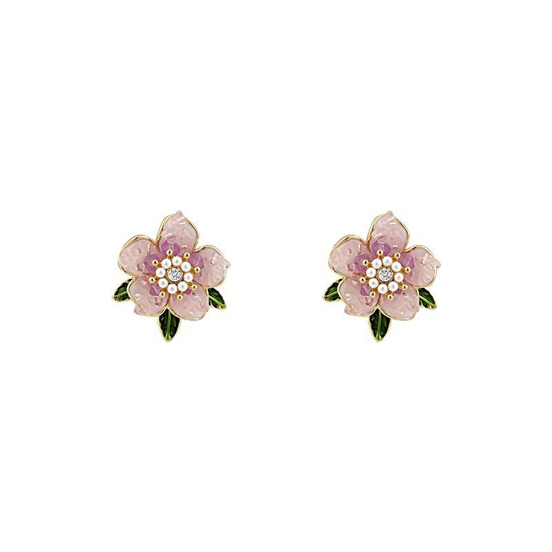 Purple Camellia Flower Stud Earrings Women's New Popular Unique Spring Earrings Light Luxury High-end Monet Earrings