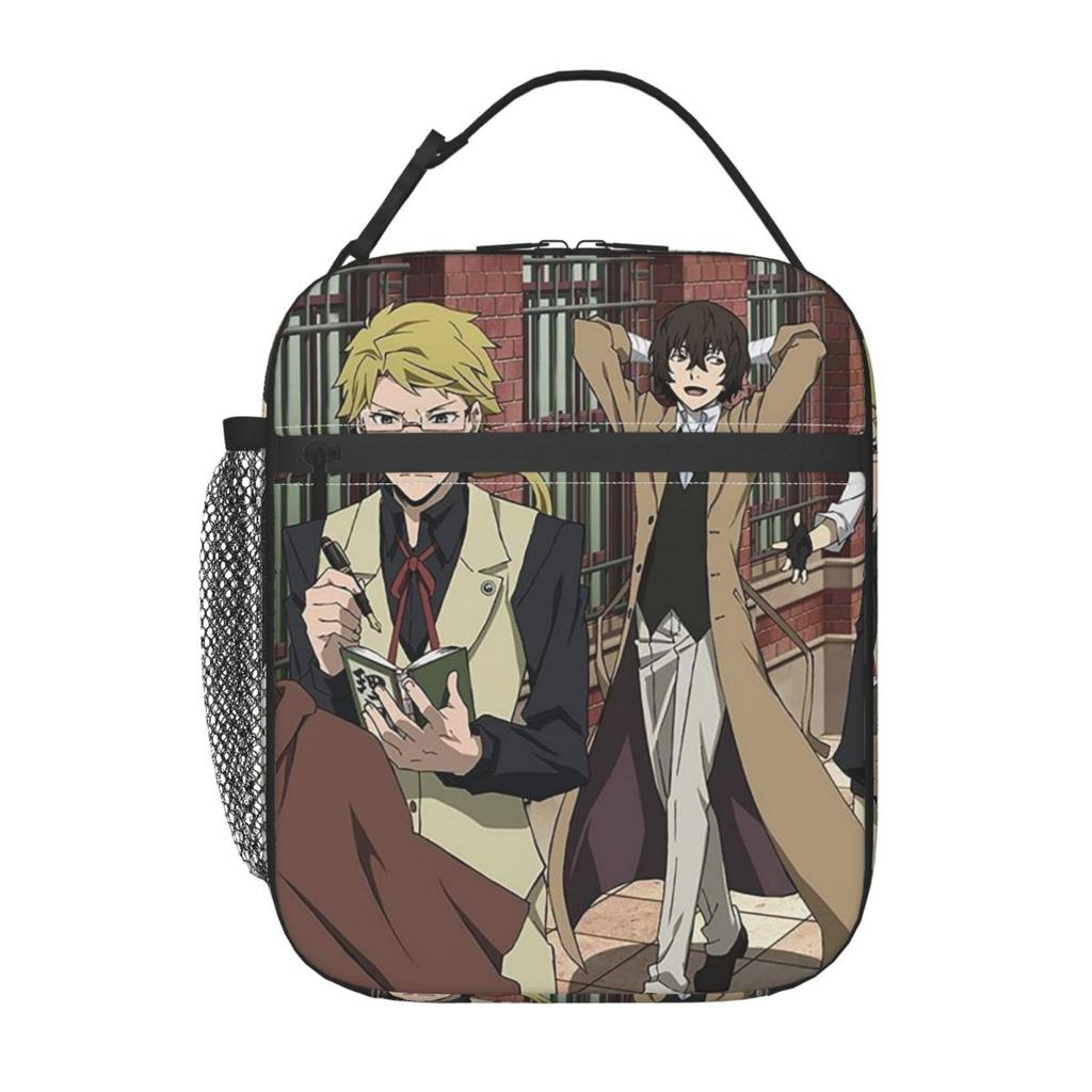 Bungou Stray Anime Collage Insulated Lunch Bag for Women Children Leakproof Food Boxes Thermal Lunch Box Tote