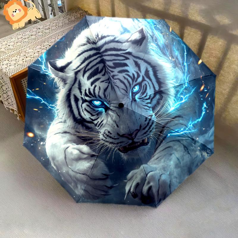 1 PC Automatic Folding Umbrella - Electric Tiger Pattern, Portable & Foldable Design with 8 Ribs, Christmas Birthday Gifts