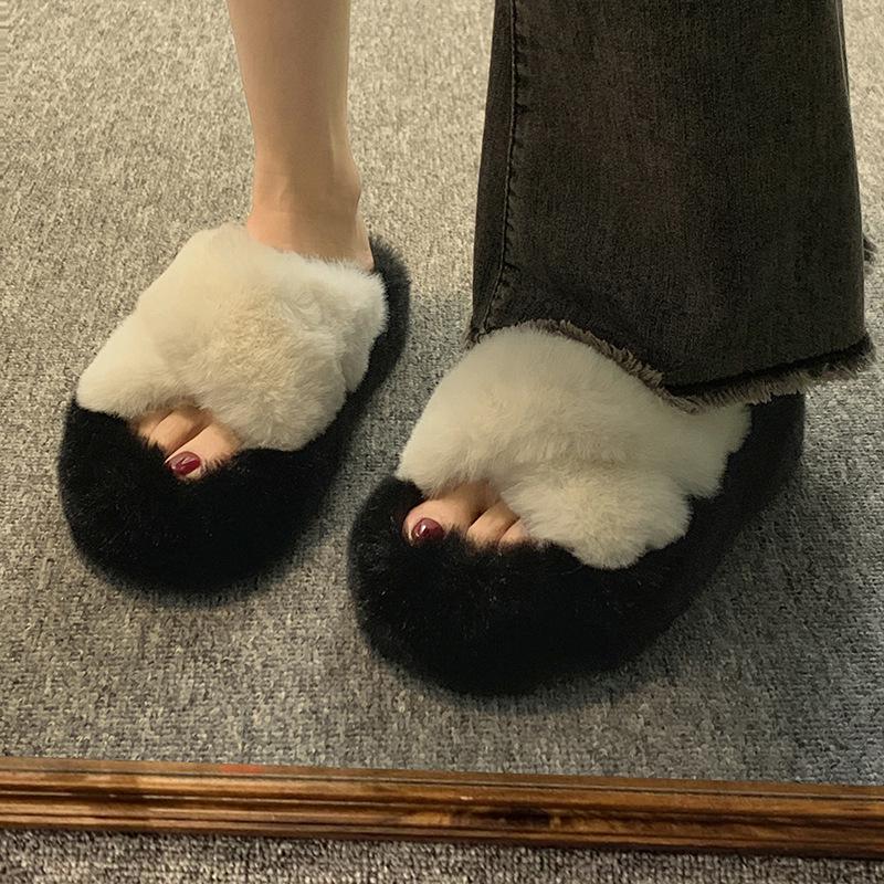Women's 2023 Autumn Fashionable Thick-Soled Cotton Fur Slippers - Trendy and Stylish Casual Outerwear