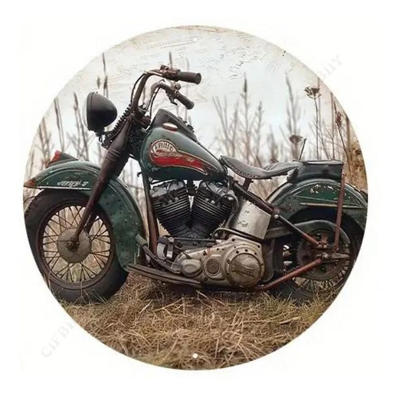 Motorcycle 2D Flat Design Round Sign, 20x20cm Wall Decor