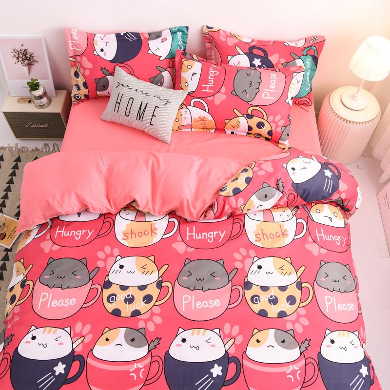Set Biancheria da Letto Rosso Gatto Carino Copripiumino Federa Lenzuolo Ragazzo Bambino Adolescente Ragazza Set Copripiumino Misura King Queen Singolo