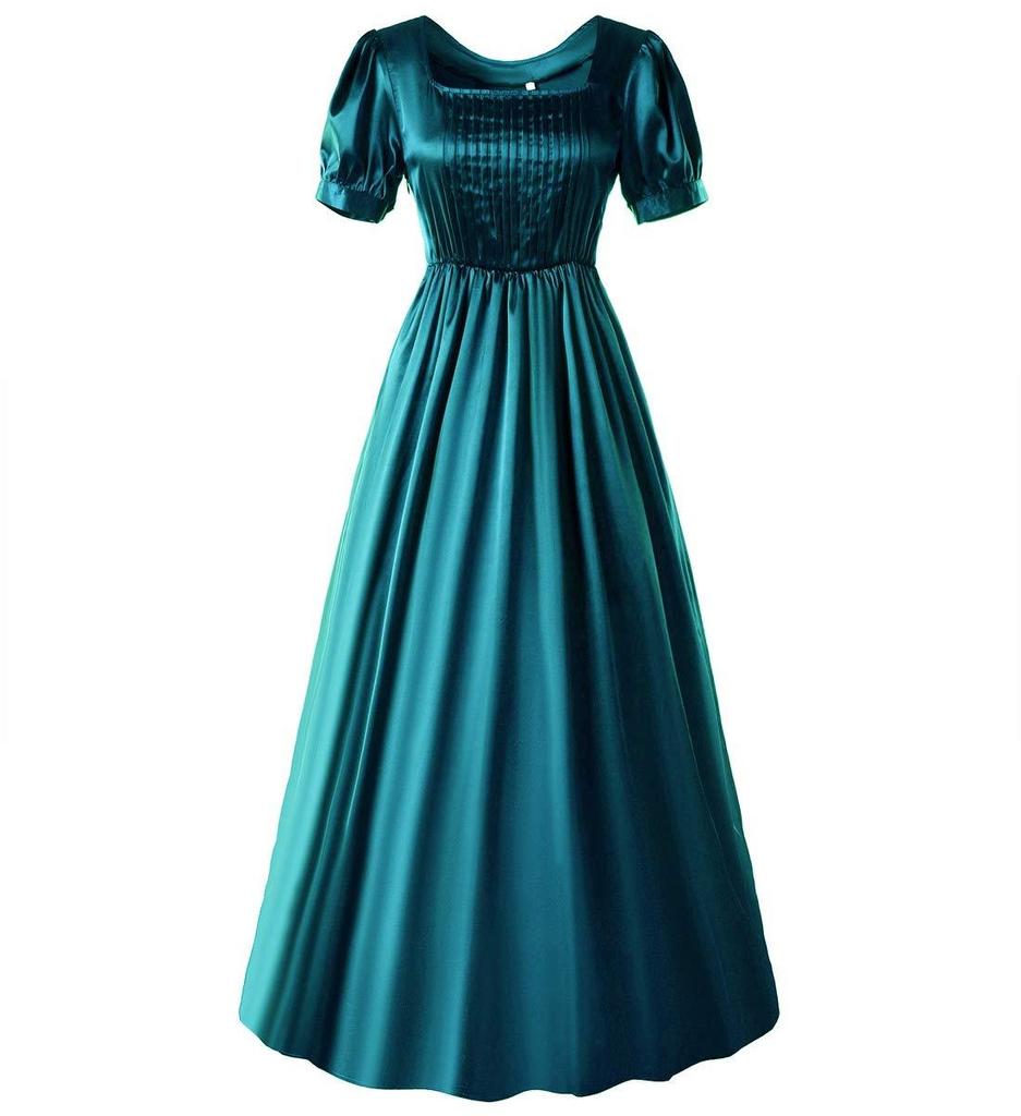 Medieval Satin Dress High Waist Victorian Tea Gown Halloween Cosplay Ball Gown Elegant Historical Theatrical Look