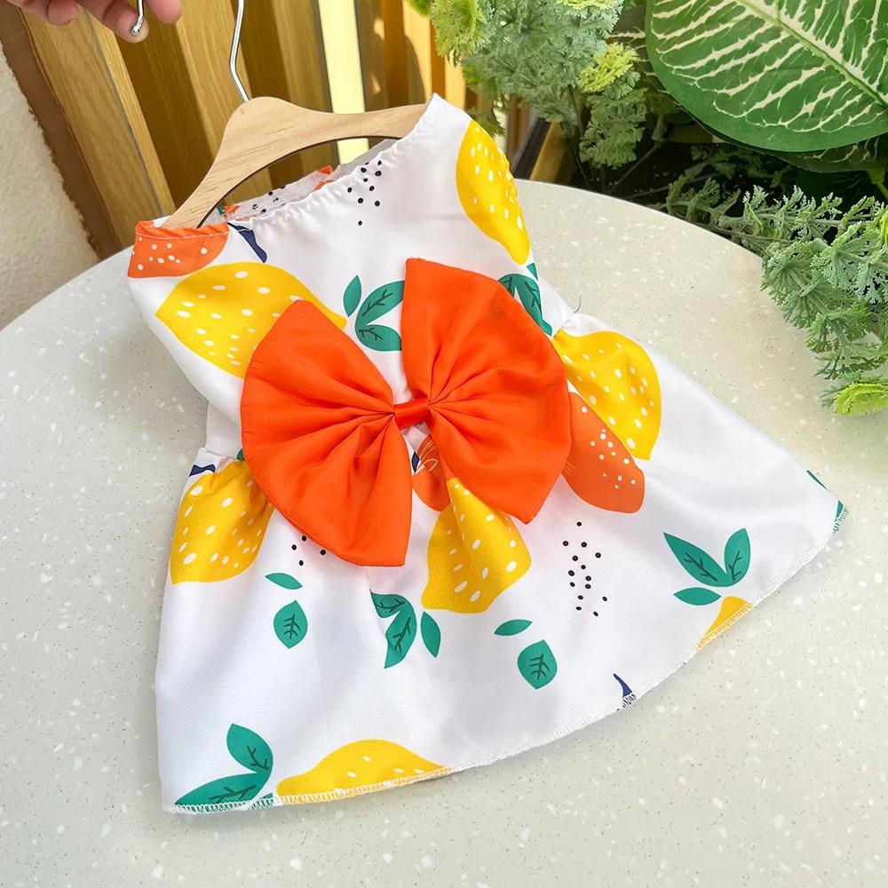 Vestido de Princesa para Cão Verão Vestido de Gatinho Animal de Estimação Saia Bonito Estampado Laço Renda Vestidos para Cães para Filhotes Pequenos Médios Poodle Chihuahua Vestuário