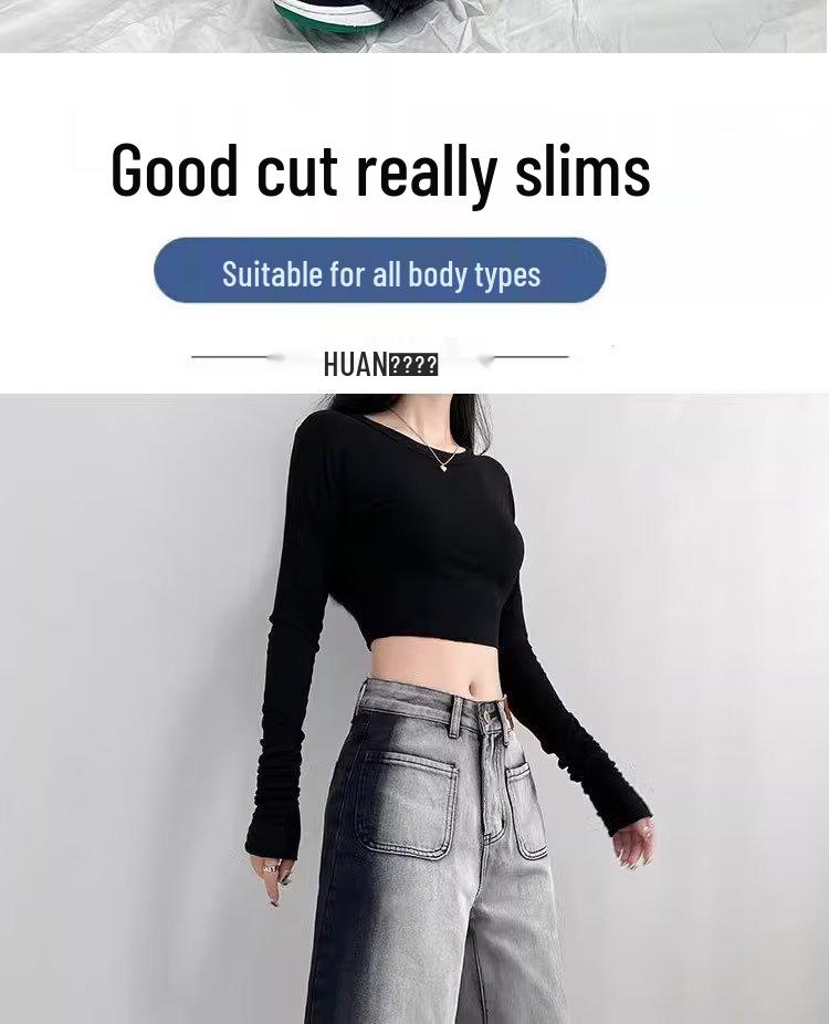 Women's High-Waist Black & Gray Wide-Leg Jeans - Personalized Summer Casual, Slimming, All-Match, Floor-Length Design.