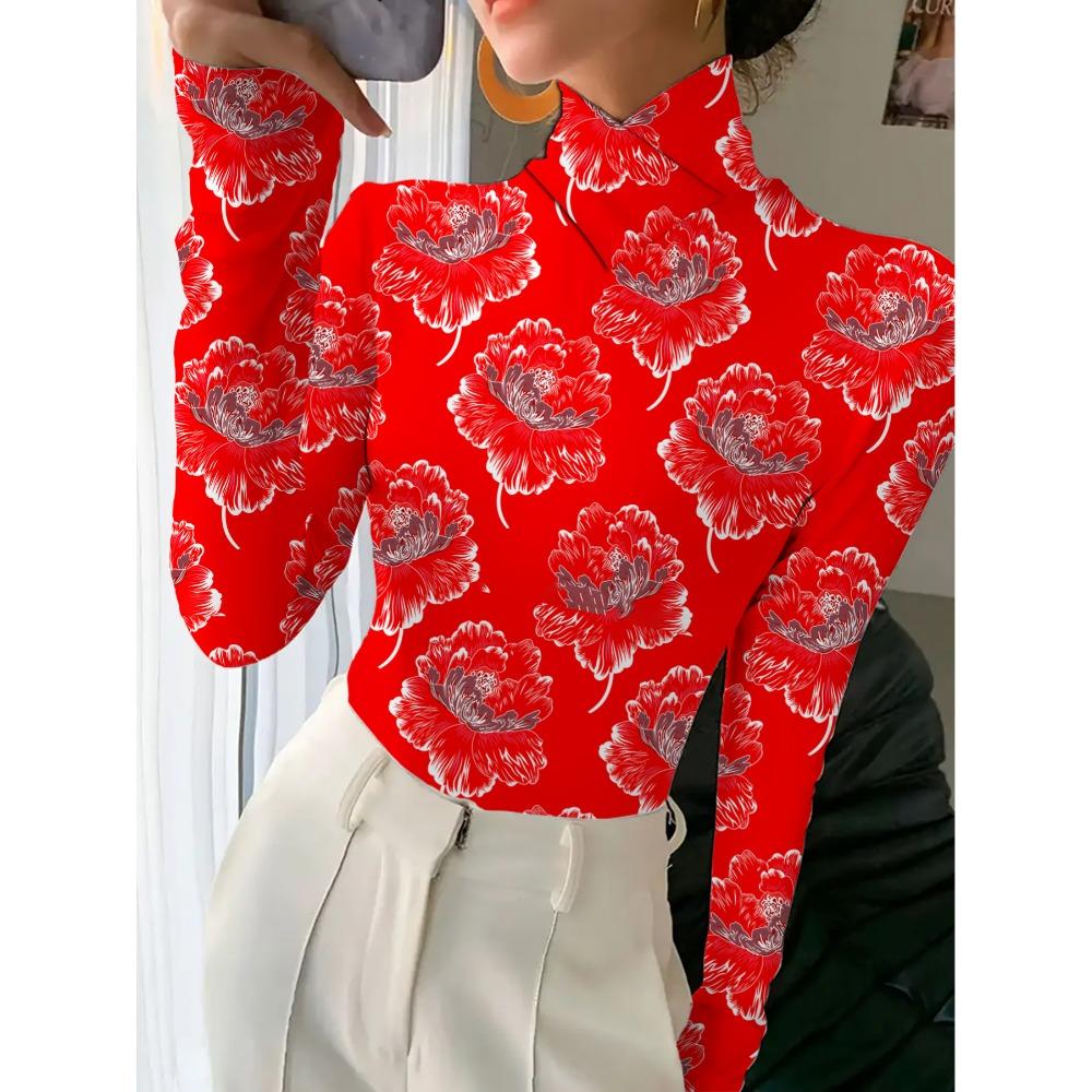 Women's Cheongsam Collar Long Sleeve T-Shirt, Regular Version, Spring and Autumn Collection