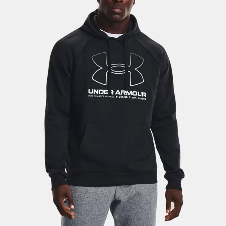 Under Armour Project Rock Johnson Series Front Logo Print Knitted Drawstring Hoodie Men hoodies Black 1366724-001