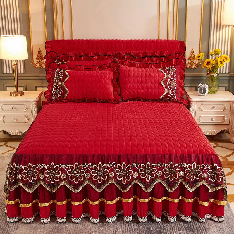 Luxury Winter Crystal Velvet Thicken Quilted Bedspread King Queen Size Flannel Bed Skirt Not Including Pillowcase