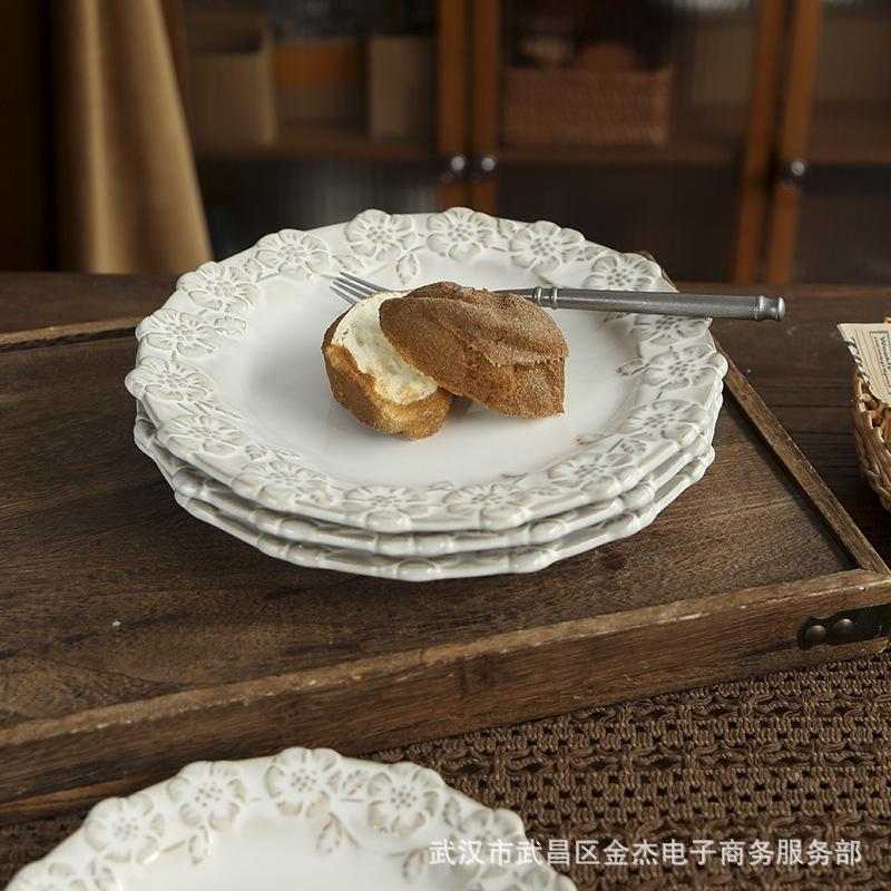 Piatto in Ceramica con Pizzo Francese Vintage - Dessert, Pasta, Insalata, Colazione o Piatto Occidentale