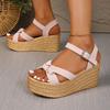 Fashion Pink Beige Wedge Sandals Woman 2025 Platform Bow Design Summer High Heel Shoes Female Sandal 8cm Heels Shoes For Woman
