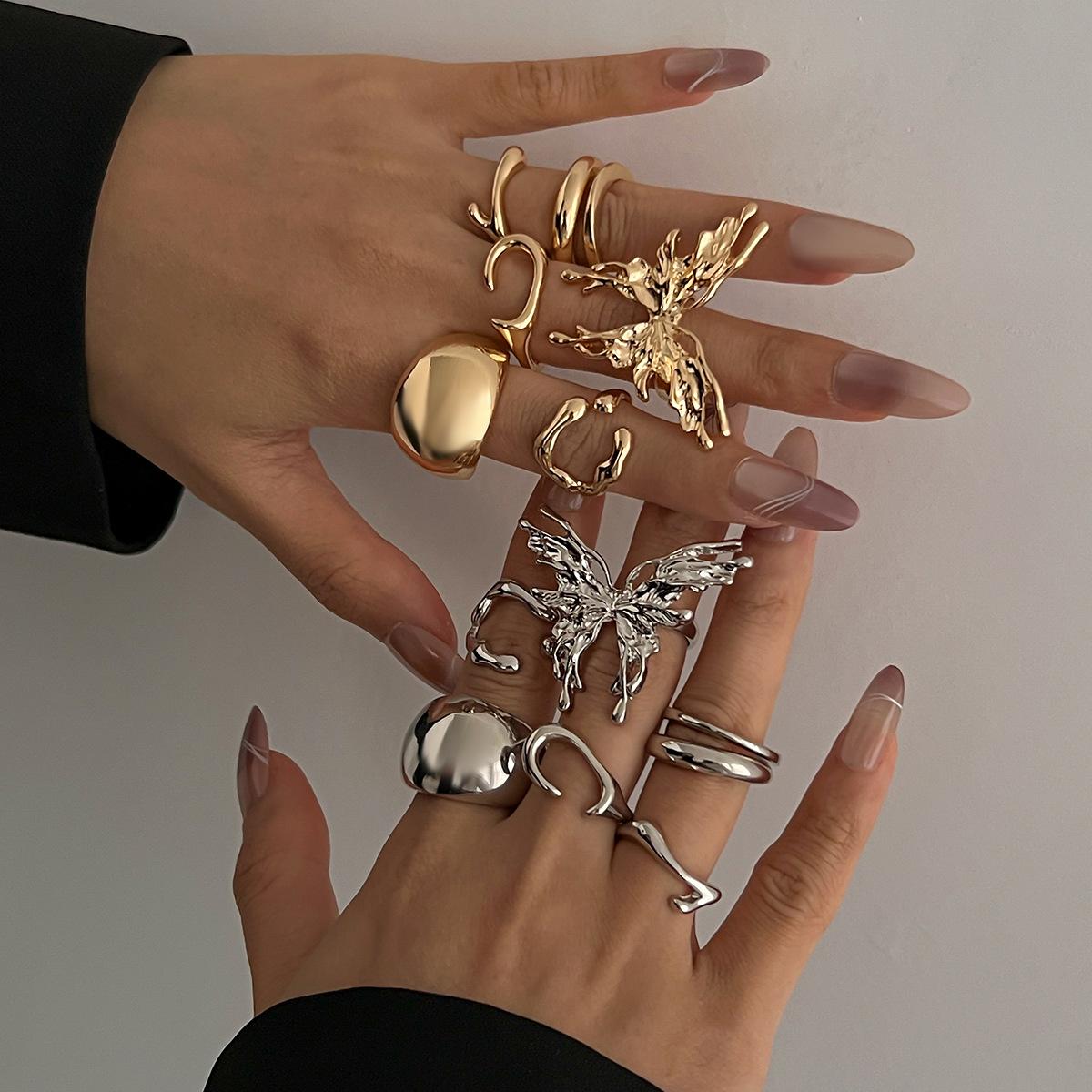 

Cold wind lava butterfly ring set, niche glossy open ring stacked with metal jewelry