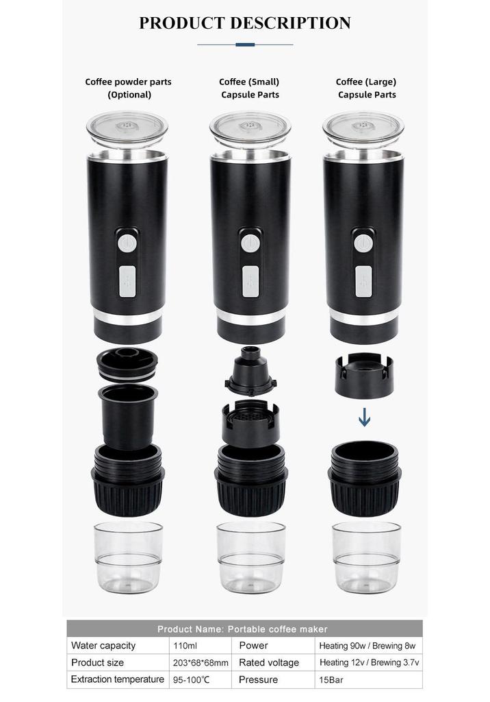 Portable Dual-Use Capsule Coffee Machine with Wireless Electric Heating