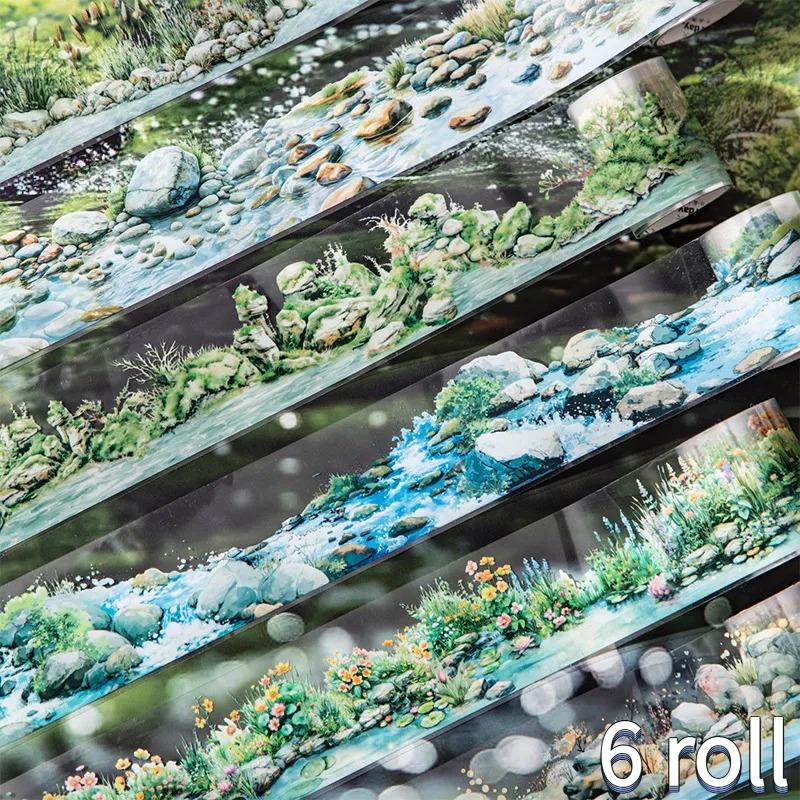6 volumes/set, vintage style, riverside theme, landscape patterns, pet material, scrapbook diary decorations, self adhesive 6 roll