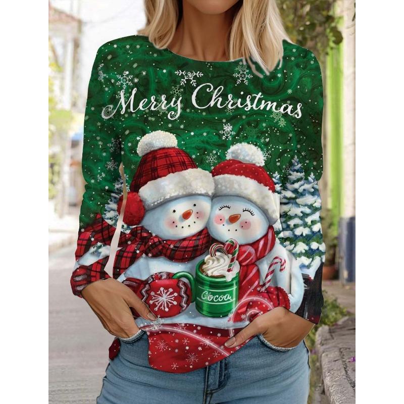 Christmas Women's Long Sleeve Snowman 3D Pattern T Shirt  Autumn New Fashion 2024 Women's Top Harajuku  Pullover Clothing