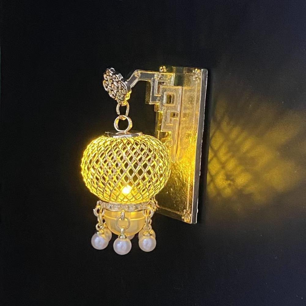 Light Up Lantern Fridge Magnet New Chinese Style Pearl Embellishment Pavilion Fridge Magnet Palace Style Tassel Pendant