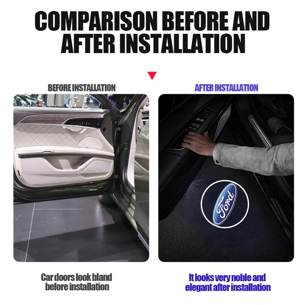 AJK1 1/2pcs Car Door Wireless Welcome Light LED HD Projector Lamp Decoration For Ford Focus mk2 mk3 Fiesta mk7 Ranger mk4 S-MAX Kuga