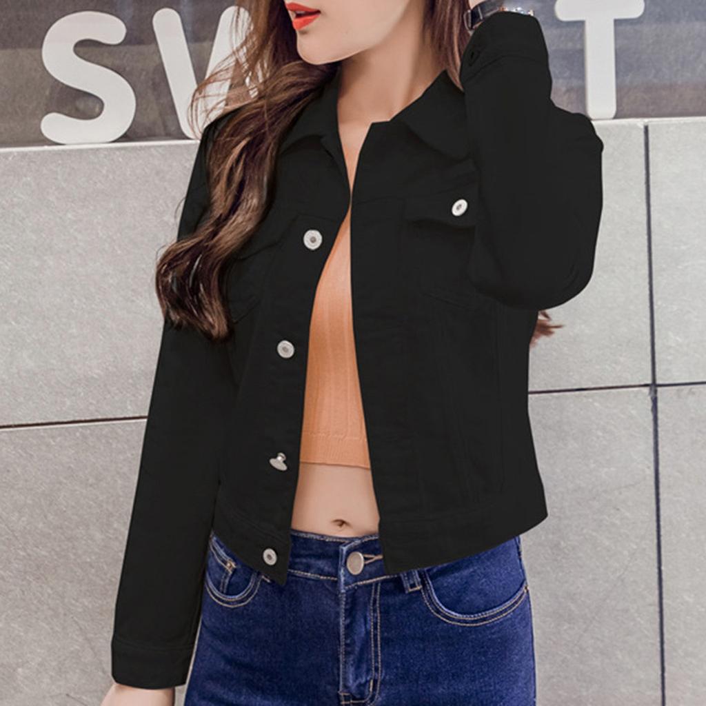 Mote kvinner Ensfarget dongerijakke Jakkeknapp Uformelle dongeriklær
