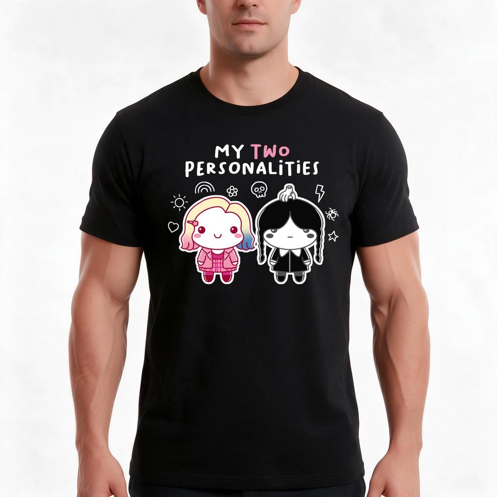 Two Personalities Tshirt Summer Casual Cotton Tee Oversized Streetwear Tops Vintage Graphic Print Loose Fit Short Sleeve