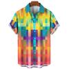Men's Gradient Striped Short Sleeve Shirt, Loose Fit Casual Button-Down Top for Daily Commute and Vacation Wear
