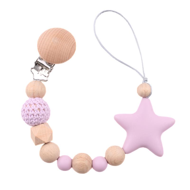 New Beech Wood Baby Pacifier Clip and Teether Toy - Anti-Drop Soother Chain