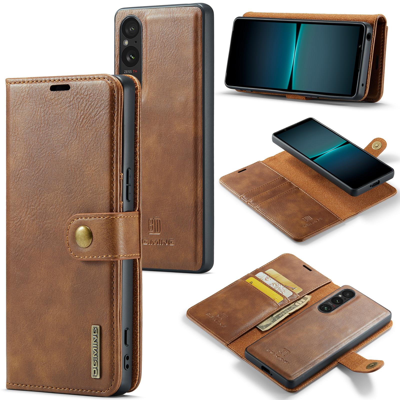 

DG.MING For Sony Xperia 1 V Detachable Magnetic Phone Case Anti-Dorp Split Leather Wallet Stand Cover Brown