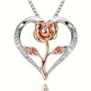 Personalized Fashion Heart Rose Silvery Necklace -Studded Rose Necklace for Women