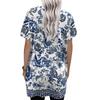 Women's V-Neck Vintage Floral Print Short Sleeve Pullover Top with Pocket