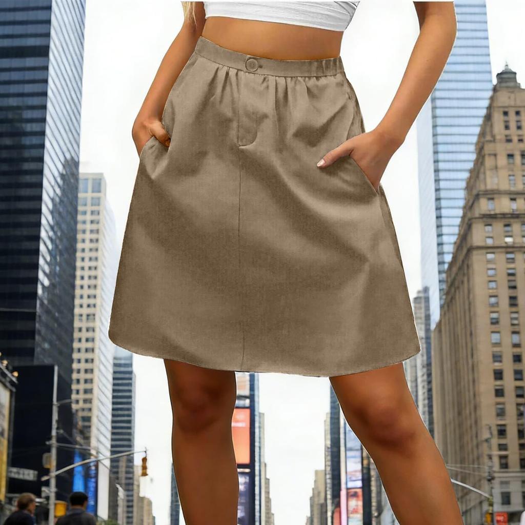 Women's Casual Loose-Fit Elastic Waistband A-Line Skirt