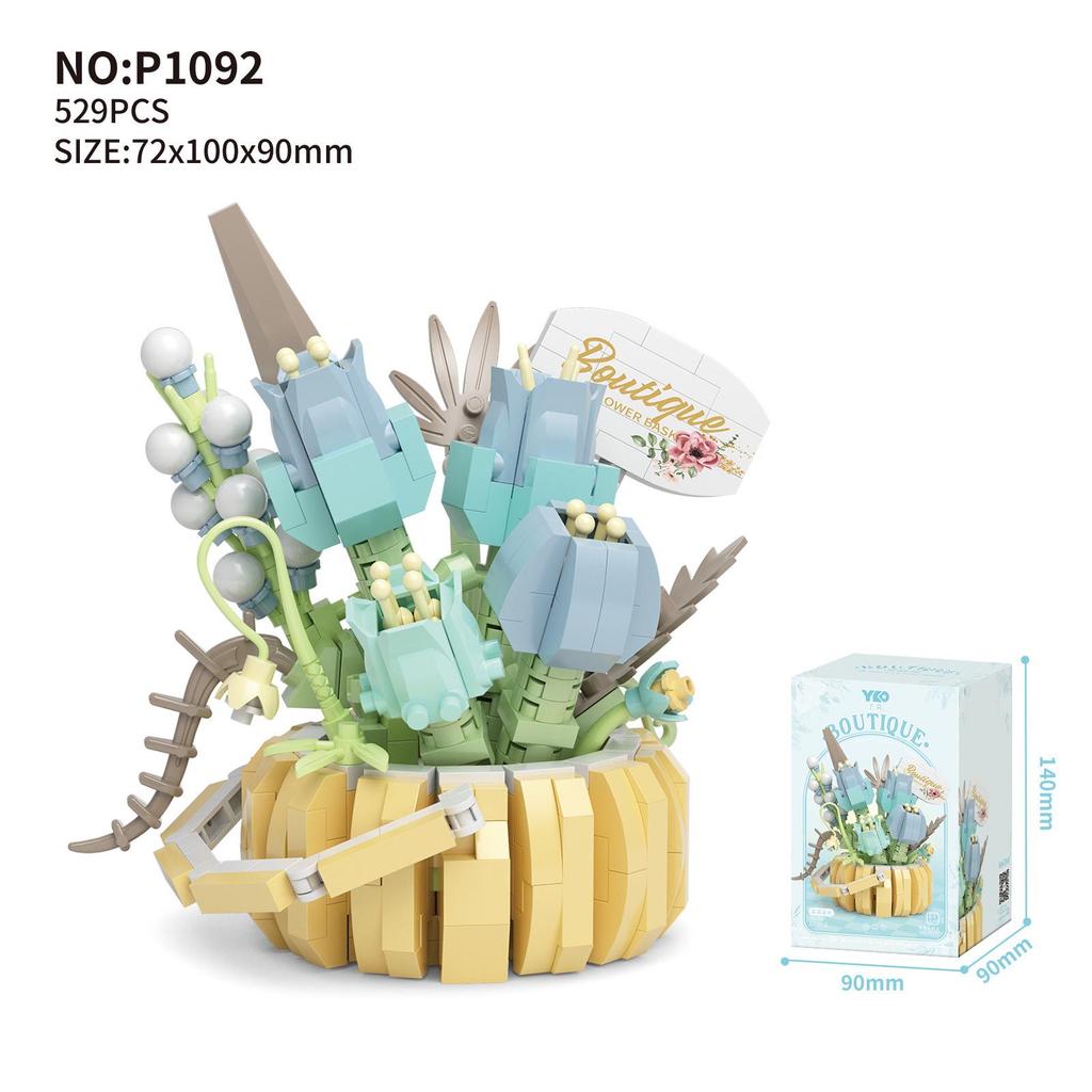 Flower Basket Series Micro-Particle Building Blocks: Sunflower & Succulent Potted Plants – Lego Compatible Toys