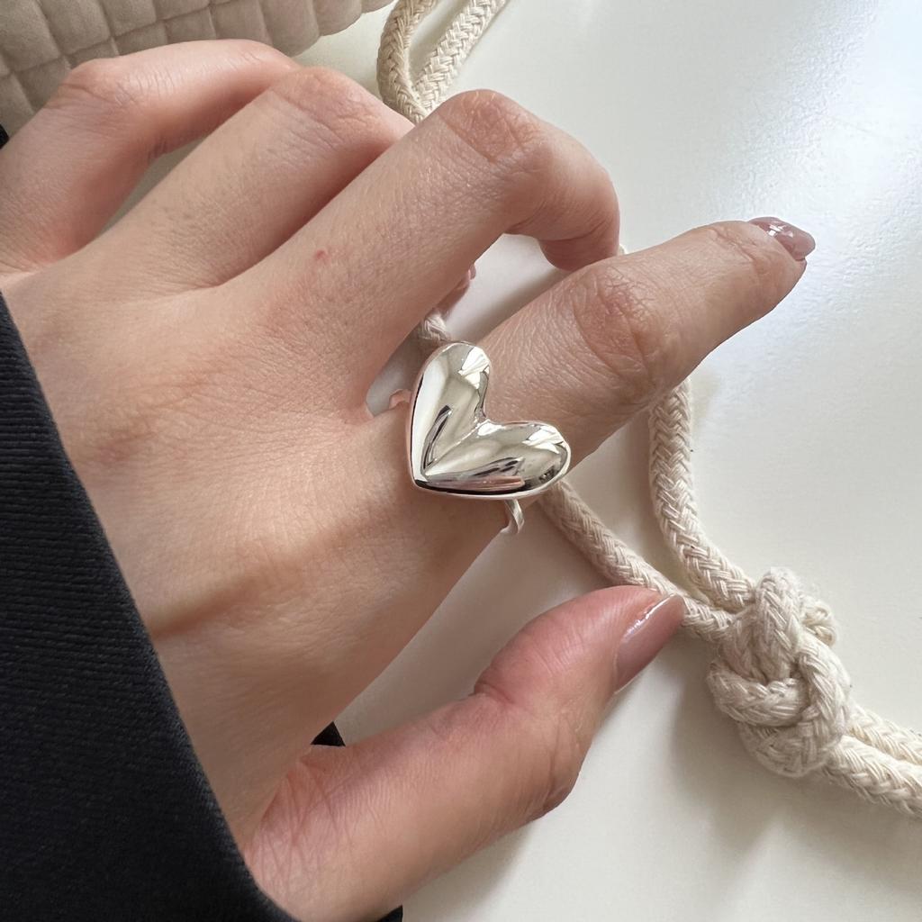 BF CLUB 925 Sterling Rings for Women Fashion Geometric Handmade Irregular Heart Ring Simple Fine Jelwery Party Christmas Gift