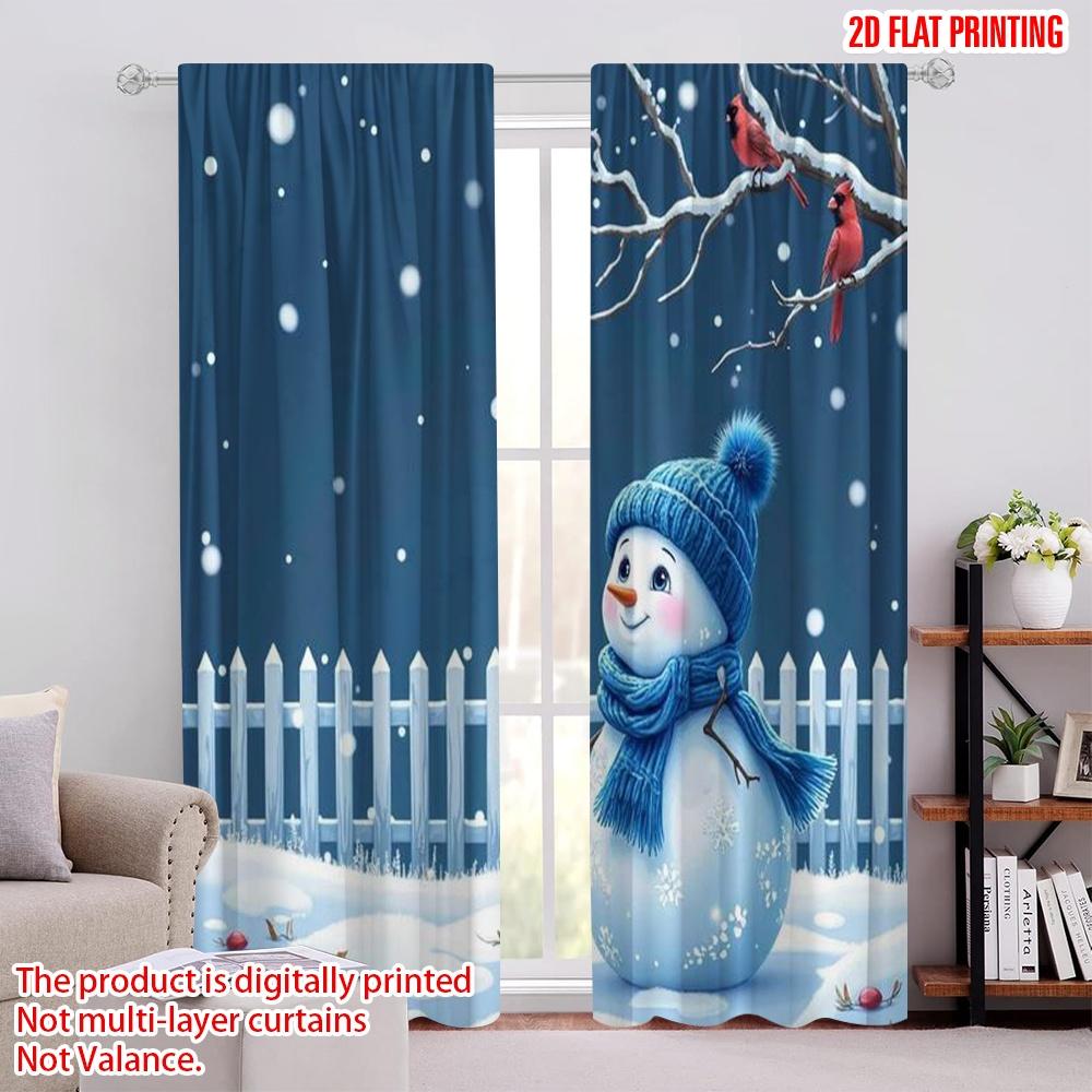 

Set Of 2 Flat Printing Christmas Party Curtain Winter Wonderland Snowman Fabric Without Electricity Birthday Use Indoor Polyester W100*H70(CM)-Grommet top&1PCS