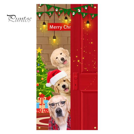 Creative Dog Xmas Tree Gift Background Decor Christmas Door Curtain Banner Outdoor Photo Christmas Hanging Cloth Hanging Blanket