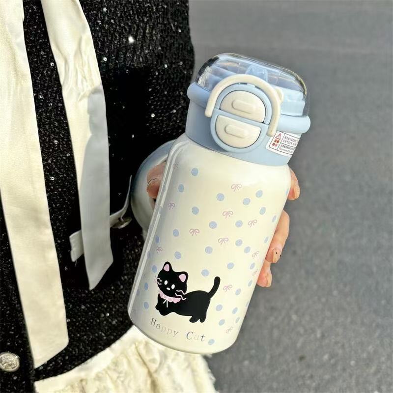 New Insulated Cup Girl Children Straw Cup 304 Stainless Steel Portable Large Capacity Cute Water Bottle Student Specific Gift