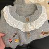 2026 Spring Autumn Korean Puppy Embroidery Lace Trim Women's Knit Cardigan