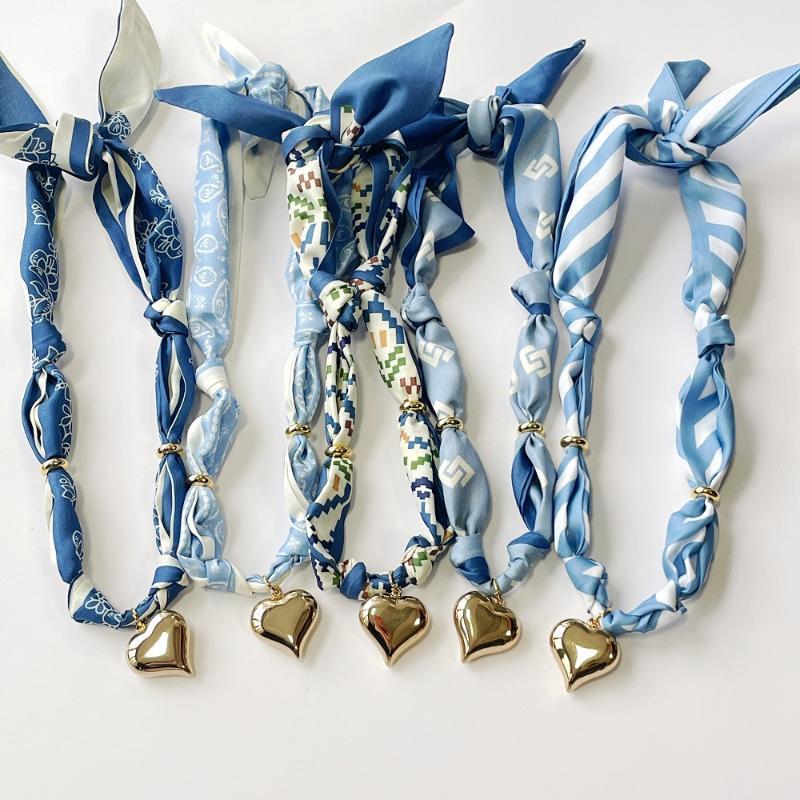 Cutie Bandana Scarf Necklace With Stainless Steel Heart Charm Handmade Jewelry Gift For Mother Wife Girls
