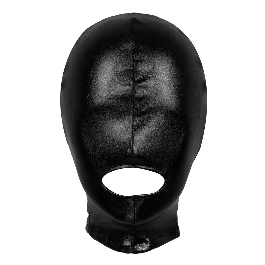 Unisex Metallic Latex Face Mask - Shiny Full Head Hood with Open Mouth for Role Play Parties