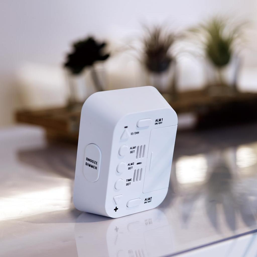 SLOWER [Temperature and Humidity Clock] Digital Desk Clock with Temperature and Humidity Display, Backlight, Alarm, White SLW424 Paz