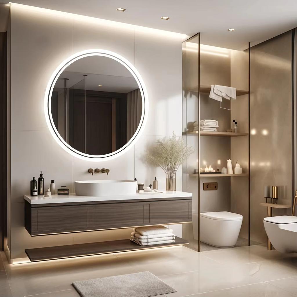LED HD Smart Bathroom Mirror with Lights Circle Backlit Bathroom Mirror Wall Mounted Illuminated Mirror Advanced Bathroom Mirror