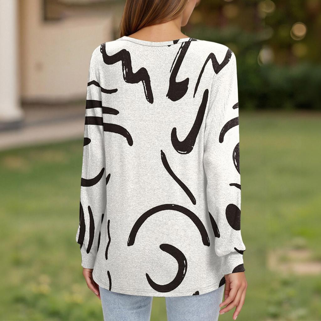 Women's T Shirt Tee Button Long Sleeve Daily Weekend Fashion Basic V- Neck Regular Top