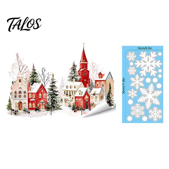 Decorative PVC Stickers Christmas Static Window Clings, Snowy Town House Snowflake Glass Decals, Reusable Winter Wonderland Film Xmas Stickers,