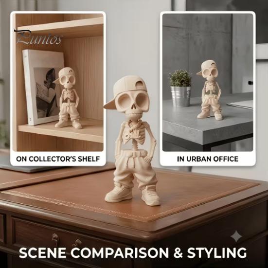 Figurina Teschio Decorativa Stile Street Hip-Hop Scheletro, Statuetta Teschio con Cappellino da Baseball Stampata 3D, Decorazione da Ufficio Scultura Cool per Scrivania di Casa