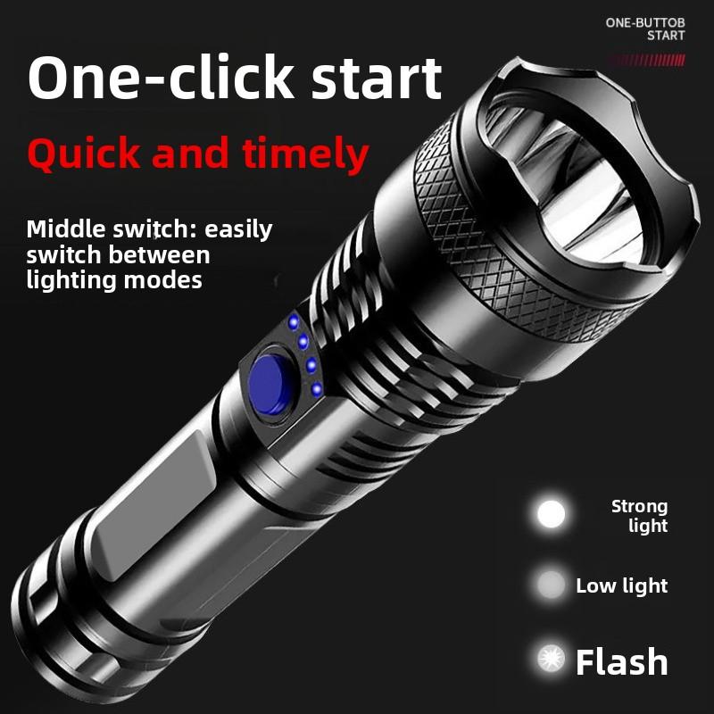 Strong light flashlight USB charging power display home outdoor portable night fishing camping strong flashlight